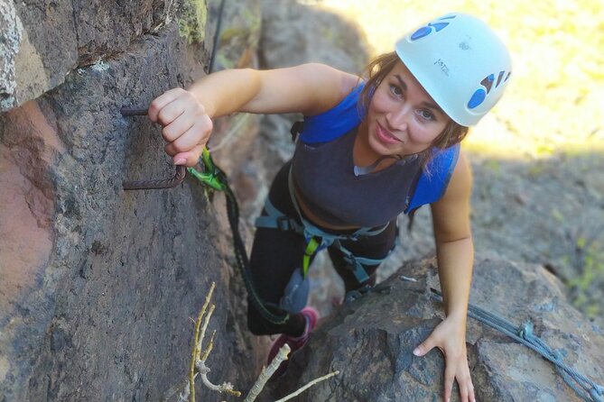 Climbing + Zipline + Via Ferrata + Cave. Adventure route in Gran Canaria - Crawling into a volcanic tube