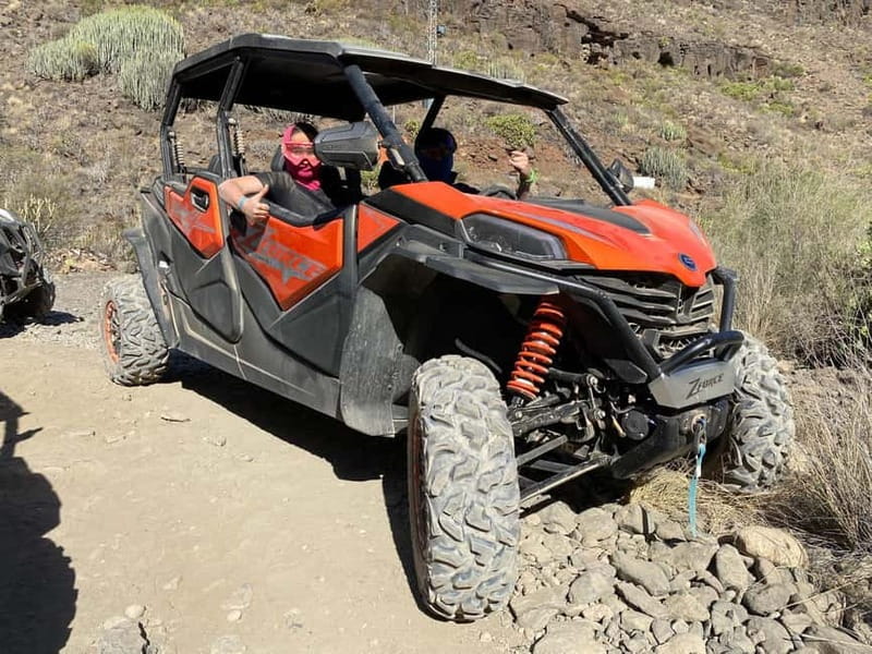 GRAN CANARIA: FAMILY MONSTER BUGGY <em>4 SEATS -LONG TOUR 2.5HR – Key points to know before you book’ /></p>
<ul>
<li><strong>Four seats in one family buggy:</strong> Parents can ride with children instead of splitting the family between separate vehicles.</li>
<li><strong>A 2.5-hour off-road route:</strong> The main drive runs from Maspalomas toward Fataga through mountain roads, valleys, and canyons.</li>
<li><strong>Drivers can switch:</strong> You may change drivers during the outing at no extra cost.</li>
<li><strong>Children from about 1 meter tall:</strong> This usually means children around 4 or 5 years old and older, though height matters more than age here.</li>
<li><strong>Dust is part of the deal:</strong> Goggles are provided, but dust masks are not. Bring clothing and shoes you can wash.</li>
<li><strong>Pickup rules matter:</strong> Hotel pickup covers many resorts in southern Gran Canaria, but late bookings may receive a meeting point instead.</li>
</ul>
<h2 id="from-maspalomas-toward-the-fataga-mountains">From Maspalomas toward the Fataga mountains</h2>
<p><img width="800" height="600" decoding="async" src=
